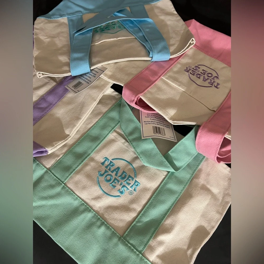 Trader Joe’s Mini Pastel Canvas Tote Bag Set Of 4 Colors Limited